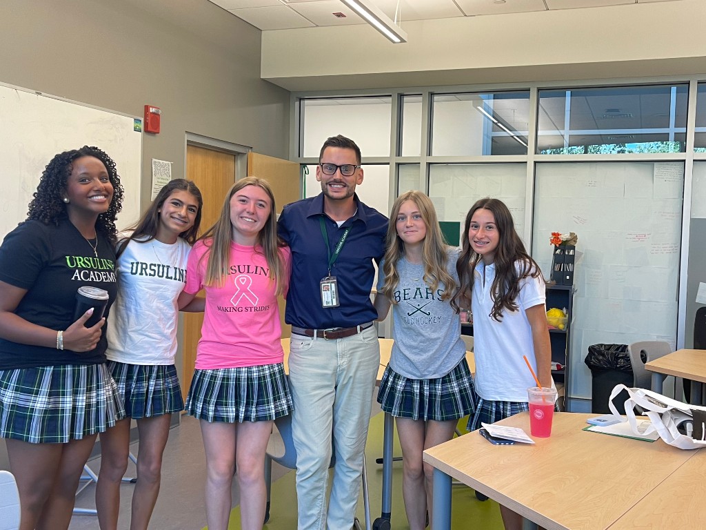 Mr. Hannan with Ursuline Academy students